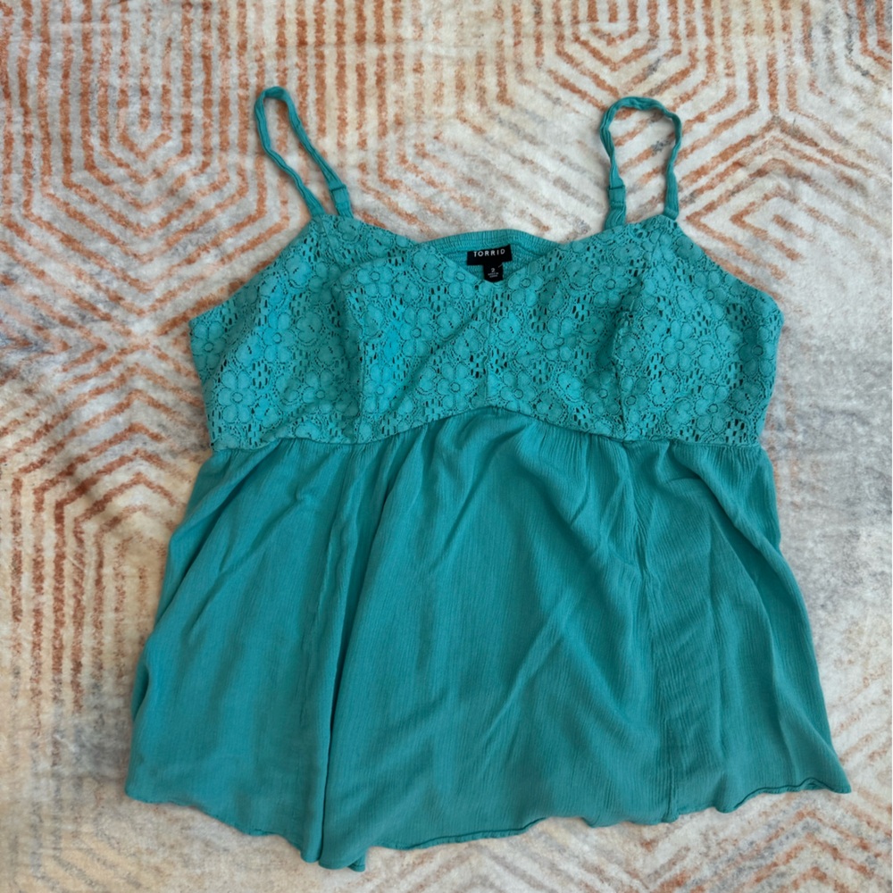 Torrid Teal Floral Lace Top